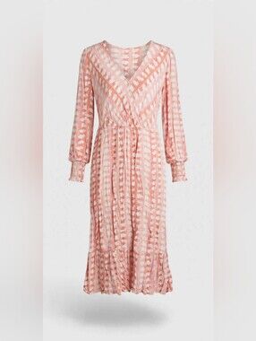 Time and Tru Blush Pink Wrap Midi Dress with Long Sleeves NWT